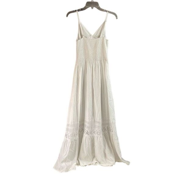 White Boho Maxi Dress Lace Trim Smocked Waist Beachy Size Small NWT - Picture 3 of 11